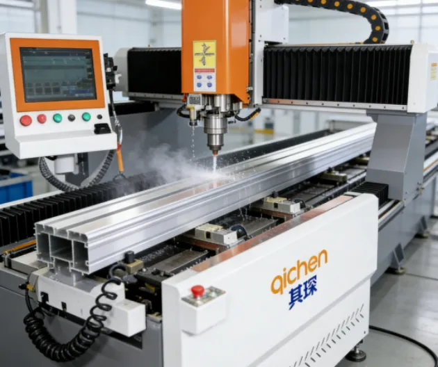 CNC machine center with control panel and gantry.